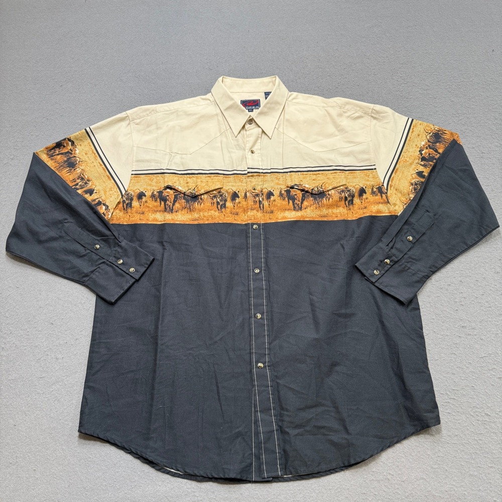 Roper Western Shirt Men's XL Black Pearl Snap Yoke Classic Cowboy Rodeo Rancher